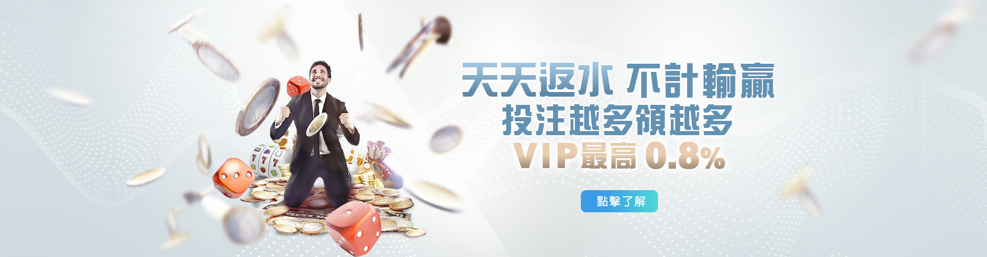 天天返點,最高0.8%!!不計輸贏,累計有效投注量即可獲得返點!